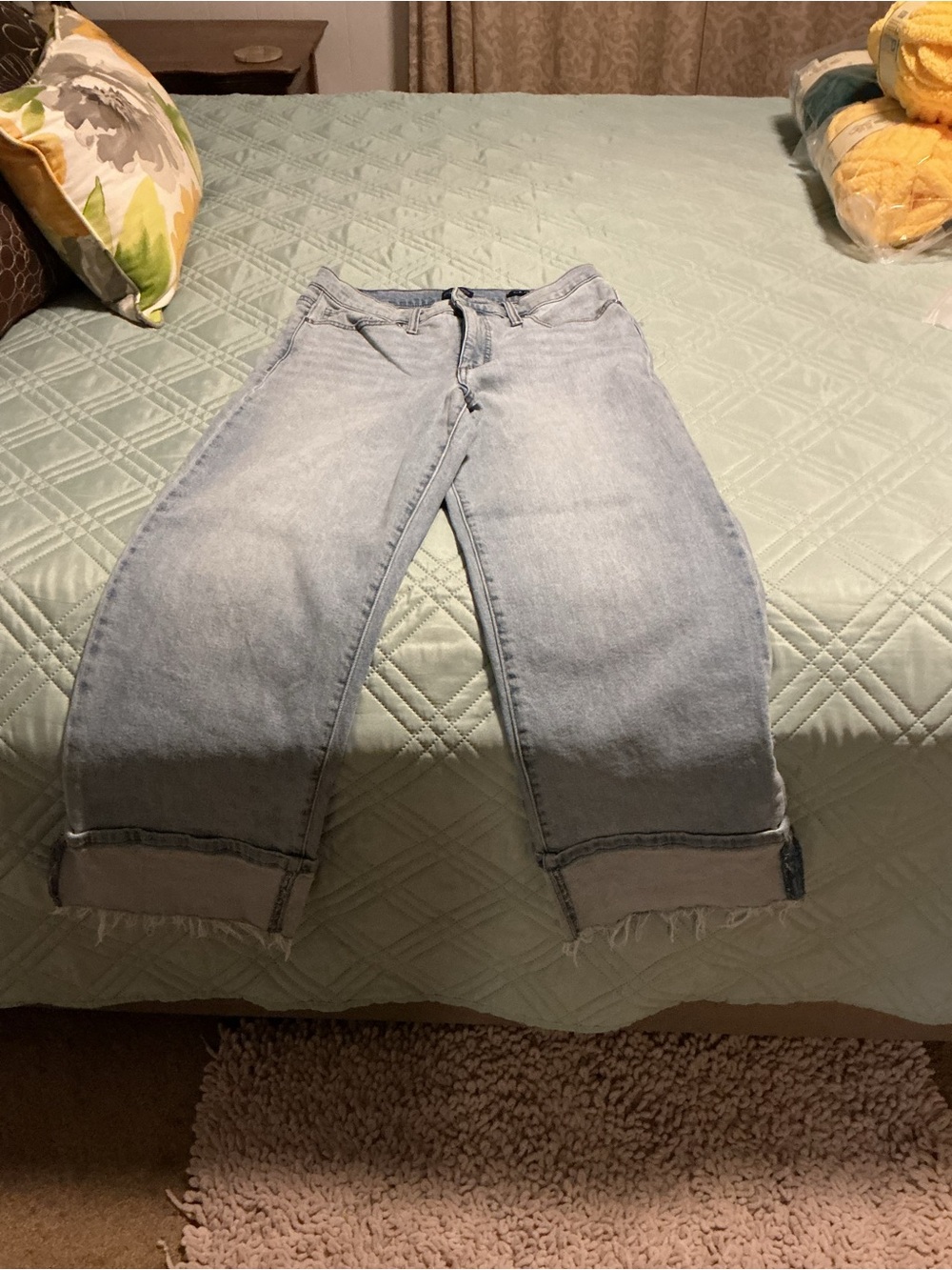 Light Blue Ankle Boyfriend Jeans with Cuffed Hem